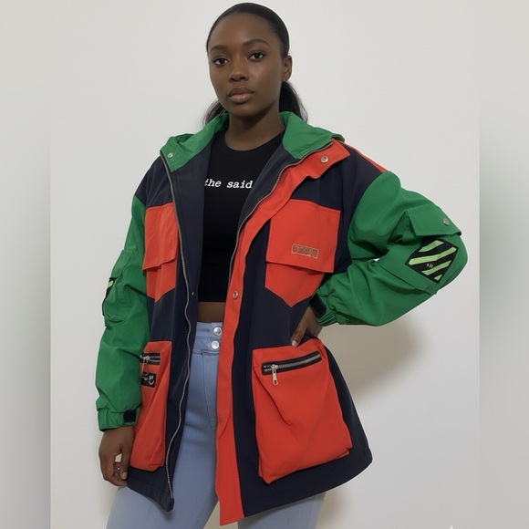 Vibrant Green and Orange Colorblock Jacket - Picture 4 of 9